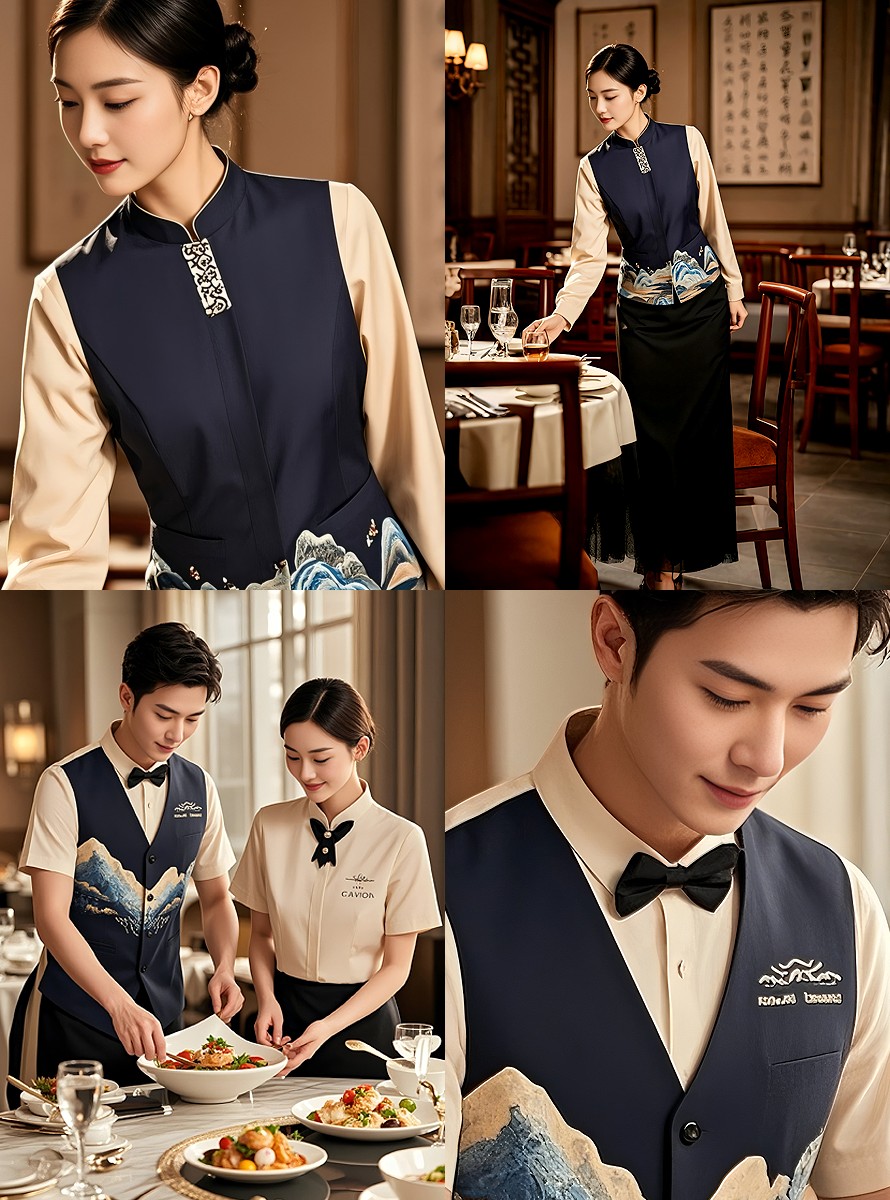 新國風美學(xué)制服-酒店中式餐廳服務(wù)員工作服文化符號解碼圖鑒