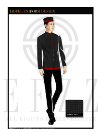 黑色時(shí)尚拼圖紋男款酒店行李生制服設(shè)計(jì)圖1026