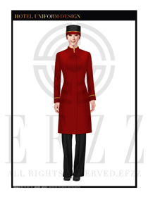 中國紅長款女裝酒店行李生制服設計圖1139