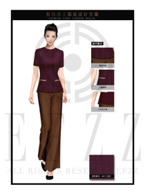 玫紅色時尚修身女款中餐服務(wù)員制服設(shè)計圖1698