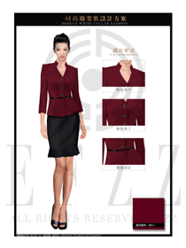 OL時尚棗紅色女職業裝夏裝制服設計圖642