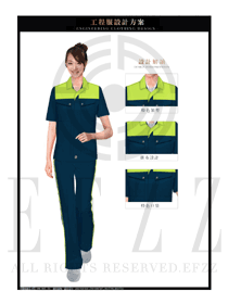 綠色女款短袖夏裝工程服服裝款式圖195