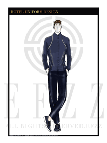 時尚深藍色男款美容SPA會所服務(wù)生服裝款式圖595