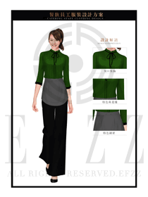 墨綠色女款快餐服務生制服設計圖196