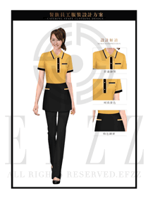 桔黃色女款快餐服務生制服設計圖226