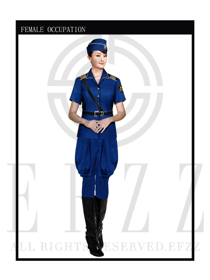 時尚藍色女款保安服短袖制服設計圖311