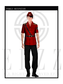 時尚玫紅色男款保安服短袖制服設計圖313