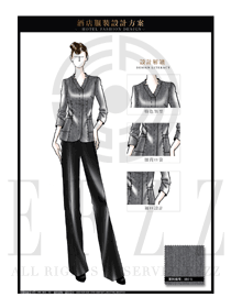 時尚灰色修身款酒店客房服務員制服設計圖582