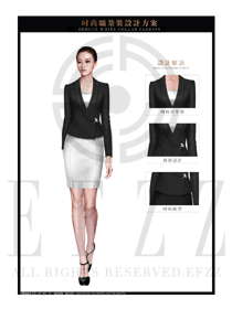 黑色韓版女秋冬職業(yè)裝制服款式設(shè)計(jì)圖1383