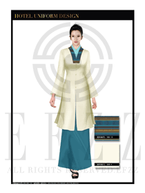 卡其色長袍女款酒店中餐廳迎賓制服設(shè)計(jì)圖769