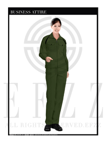 時尚軍綠色女款長袖工程制服設計圖1077