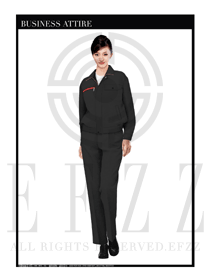 深灰色女款長袖車間工作服裝款式設計圖1082