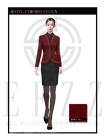 棗紅色修身款大堂經理制服設計圖994