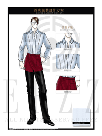 時尚酒紅色圍裙款西餐服務(wù)員服裝款式設(shè)計圖1242
