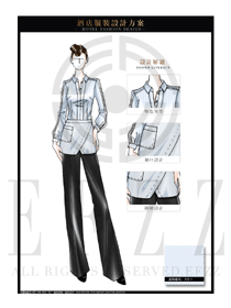 淺藍(lán)色圍裙款西餐廳服務(wù)員制服設(shè)計(jì)圖1243