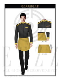時尚金黃色男款西餐服務(wù)員服裝款式設(shè)計圖1248