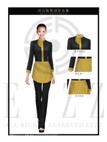 時(shí)尚金黃色女款圍裙款西餐服務(wù)員服裝款式設(shè)計(jì)圖1252