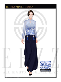 時(shí)尚青花瓷鏤空款中餐迎賓服裝款式設(shè)計(jì)圖786