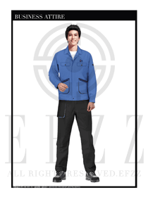 天藍色男款長袖車間工作服裝制服設計圖1101