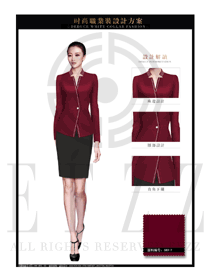 棗紅色韓版女秋冬職業(yè)裝制服款式設計圖1401