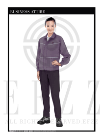 淺紫色女款長袖車間工作制服設計圖1112