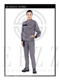 時尚灰色長袖女款工程服制服設計圖1114