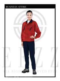 時尚酒紅色長袖女款工程服制服設(shè)計圖1123