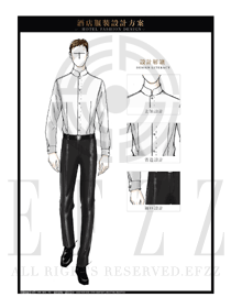 大師手繪白色長袖職業正裝大堂經理服裝款式圖1029