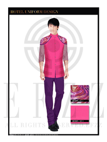 玫紅色男款中餐服務員服裝款式設計圖1749