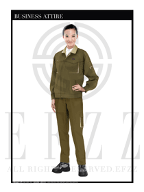 時尚深咖色女款長袖春秋工程服款式設計圖1139