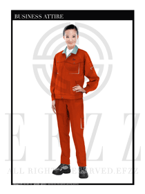 橙色女款長袖車間春秋工程服制服設計圖1140
