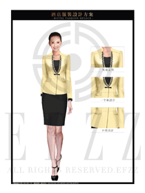 米黃色女款酒店大堂經(jīng)理制服設計圖1047