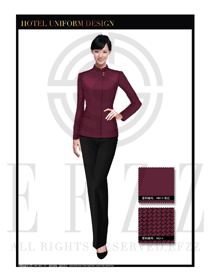 時尚玫紅色女款中餐服務(wù)員服裝款式圖1766