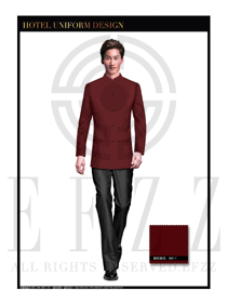 時尚棗紅色男款中餐服務員服裝款式圖1768
