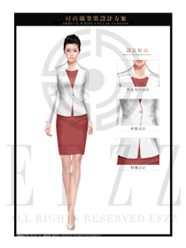 酒紅色女秋冬職業裝套裙款制服設計圖1428