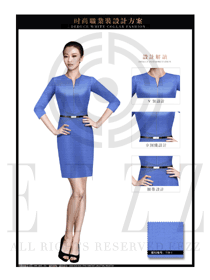 時(shí)尚天藍(lán)色修身款女職業(yè)裝夏裝款式設(shè)計(jì)圖702