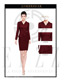 棗紅色女秋冬職業裝套裙制服設計圖1449