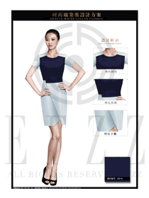 藍色連衣裙款ol職業裝夏裝制服設計圖715