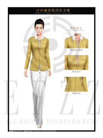 米黃色女秋冬職業裝套裝制服設計圖1452
