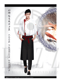 新款白色長袖男款中餐廳廚師服款式設計圖443