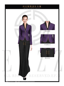 新款紫色長(zhǎng)裙款酒店中餐迎賓服裝款式圖852