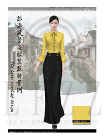 最新原創(chuàng)黃色長裙款西餐廳咨客制服設(shè)計圖564
