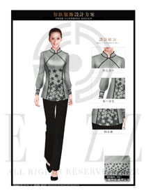 時尚淺灰色女款中餐服務員制服設計圖1935