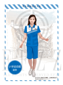藍色女款短袖學生服校服款式設計圖009