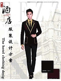 新款暗紅色長袖男款酒店大堂經理制服設計圖1183