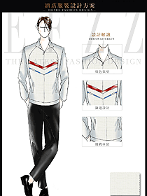 白色長袖男款SPA會所服務生制服設計圖605