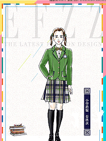 綠色長袖女款學生服禮服校服款式設計圖034