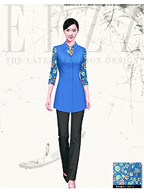 原創(chuàng)制服設(shè)計淺藍(lán)色女款酒店民族特色服裝款式圖203