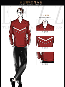時尚紅色長袖男款美容SPA會所服務生服裝款式圖607