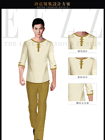 原創(chuàng)制服設計米黃色男款會所服務生服裝款式圖612